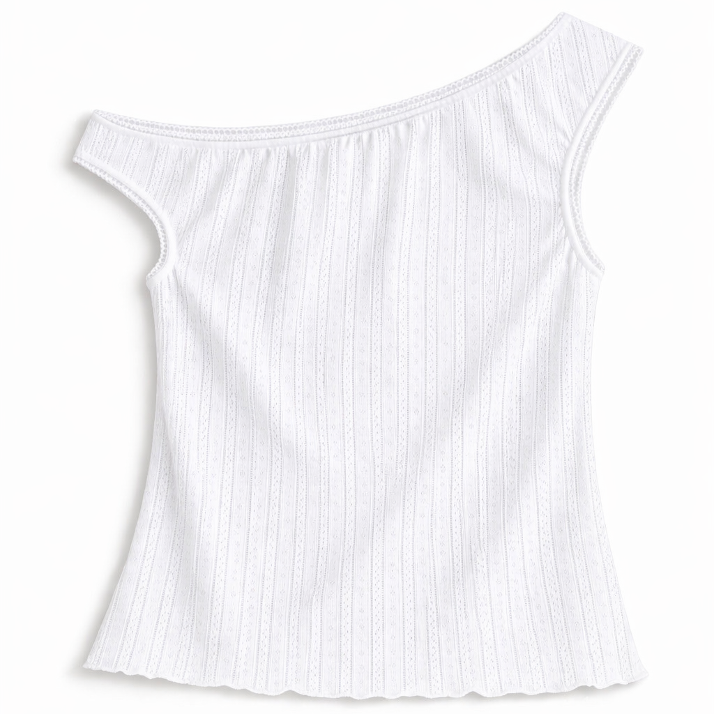 White Pointelle Cotton Asymmetric Top