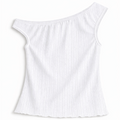White Pointelle Cotton Asymmetric Top