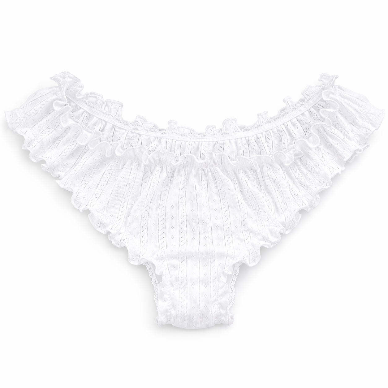 White Pointelle Cotton Ruffle Knickers