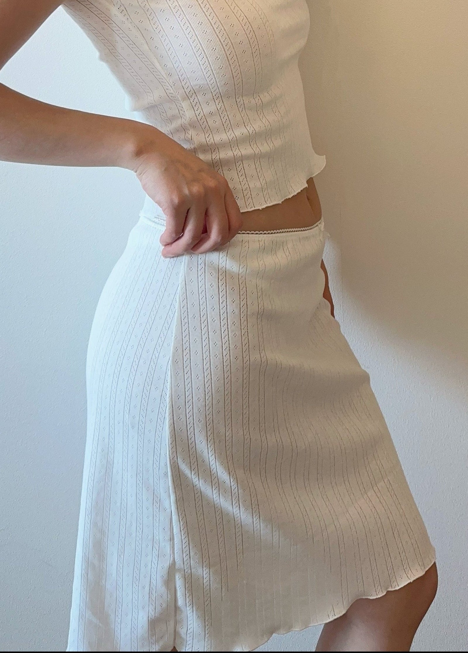 White Pointelle Cotton Skirt