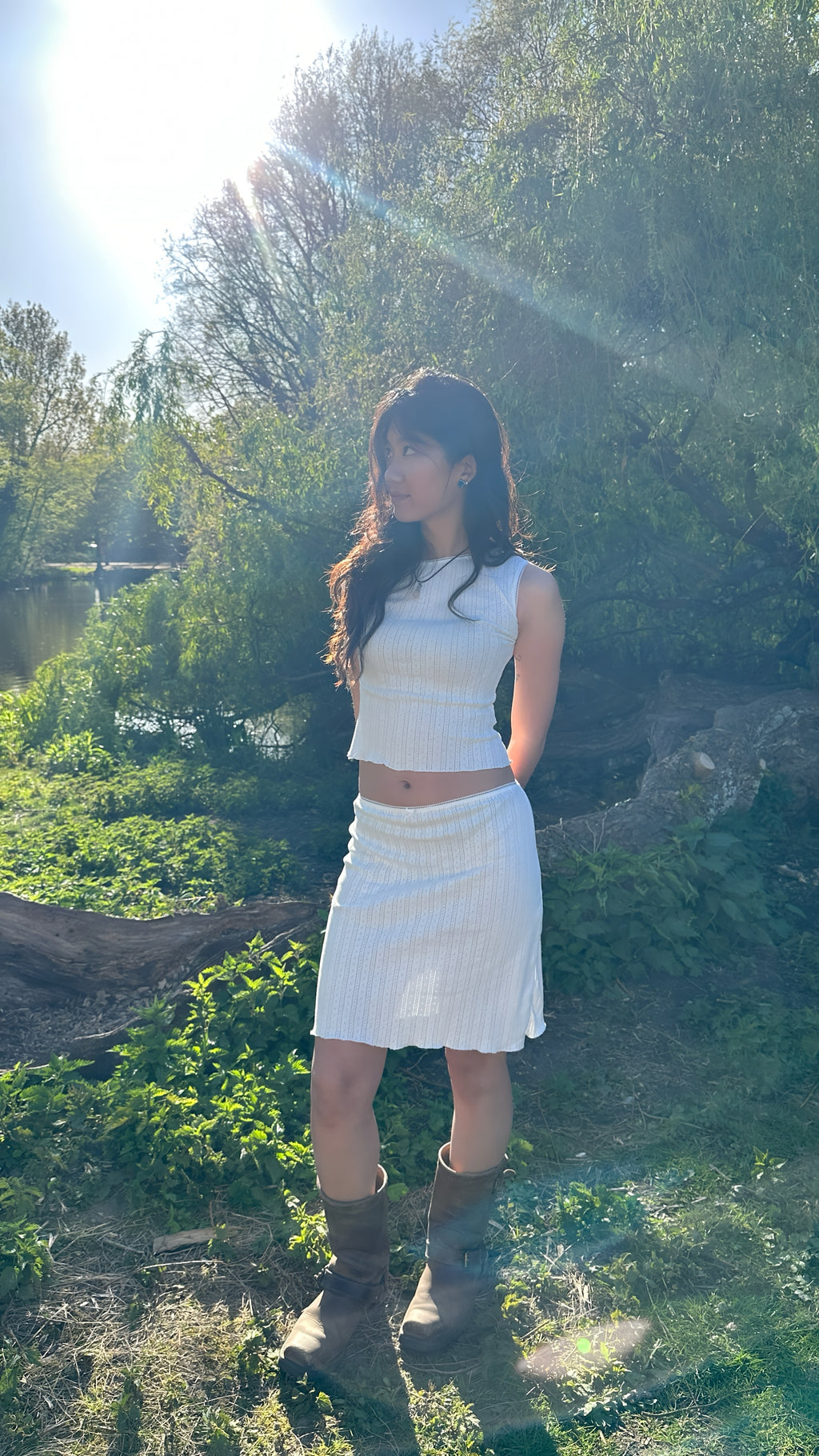 White Pointelle Cotton Skirt