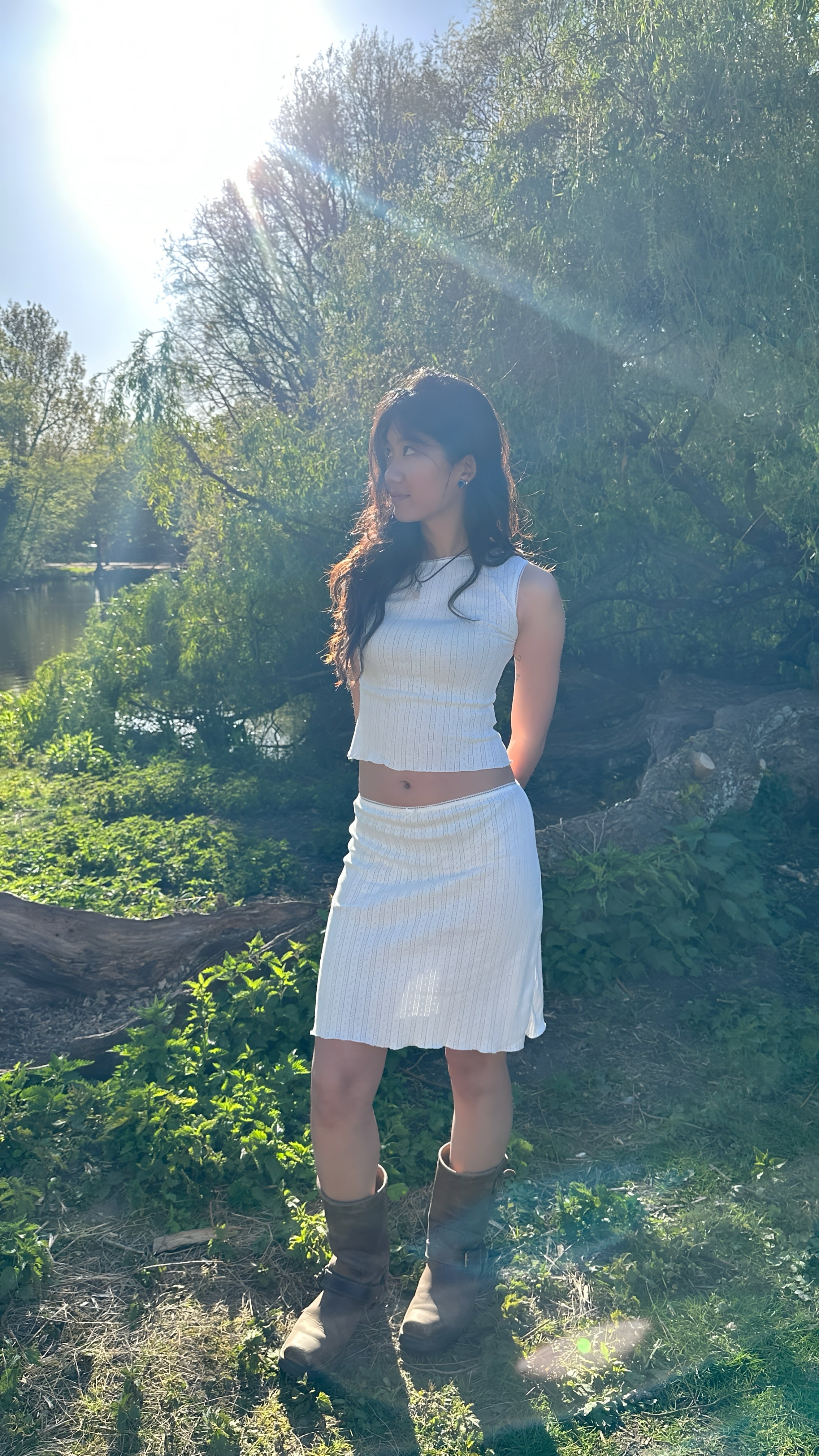 White Pointelle Cotton Skirt