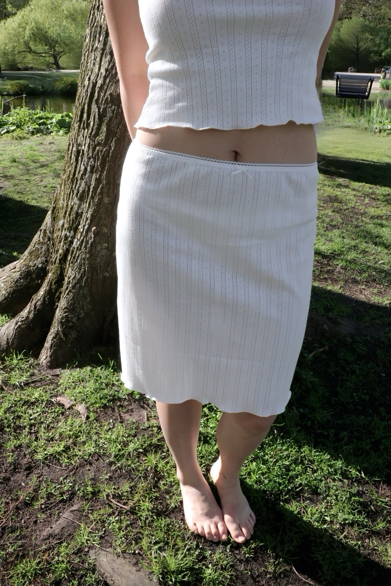 White Pointelle Cotton Skirt