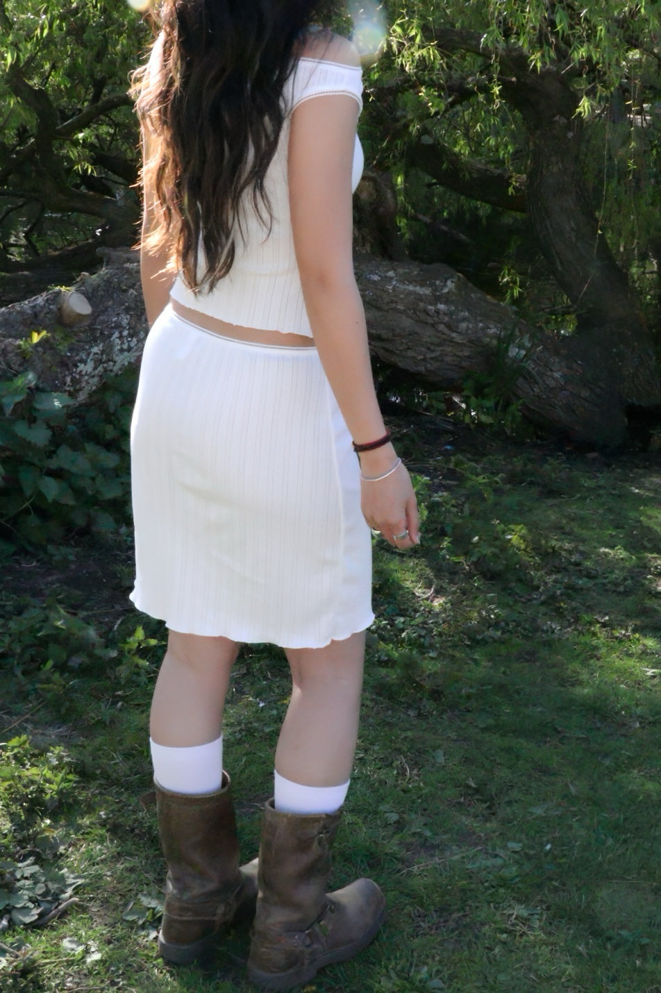 White Pointelle Cotton Skirt