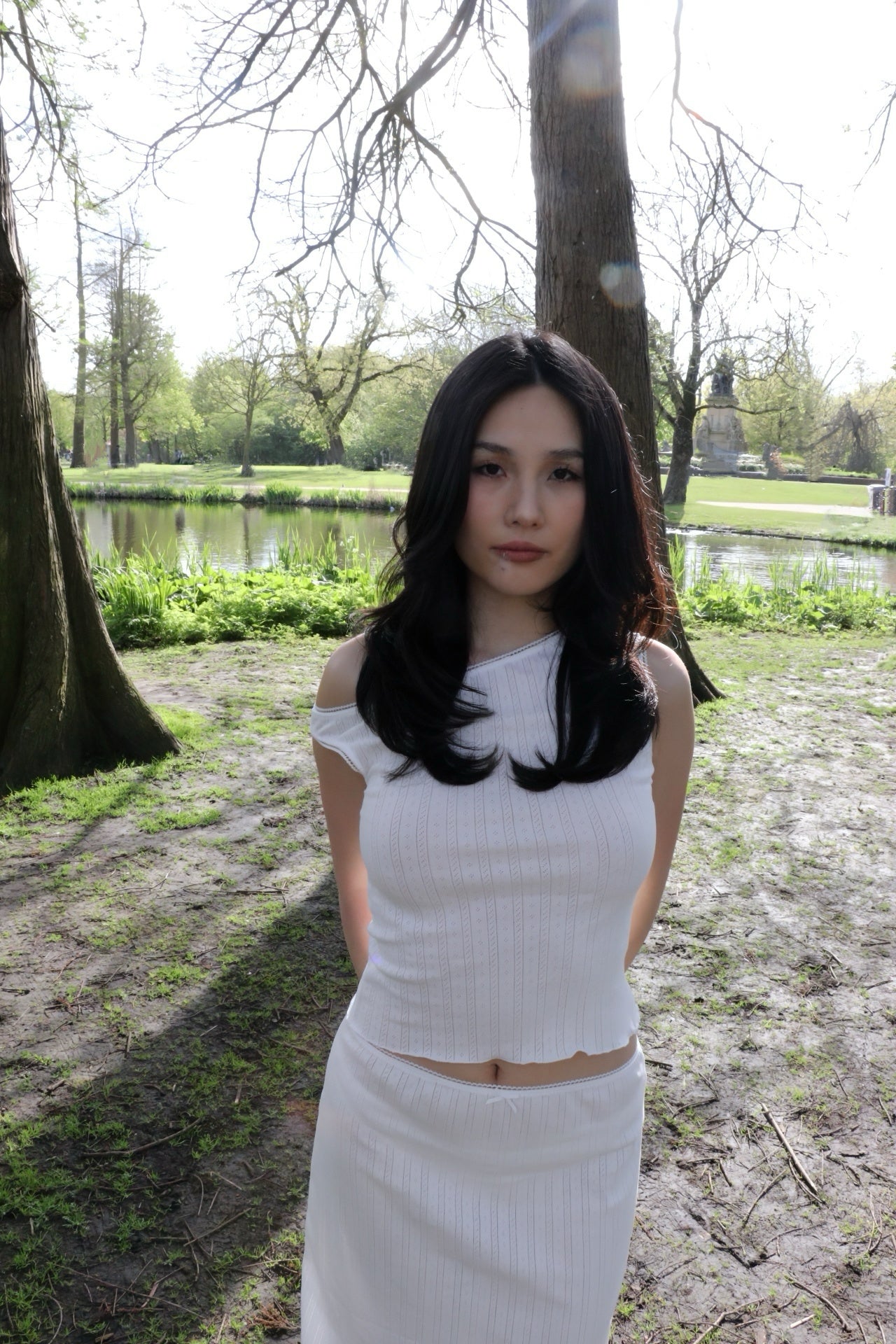White Pointelle Cotton Asymmetric Top