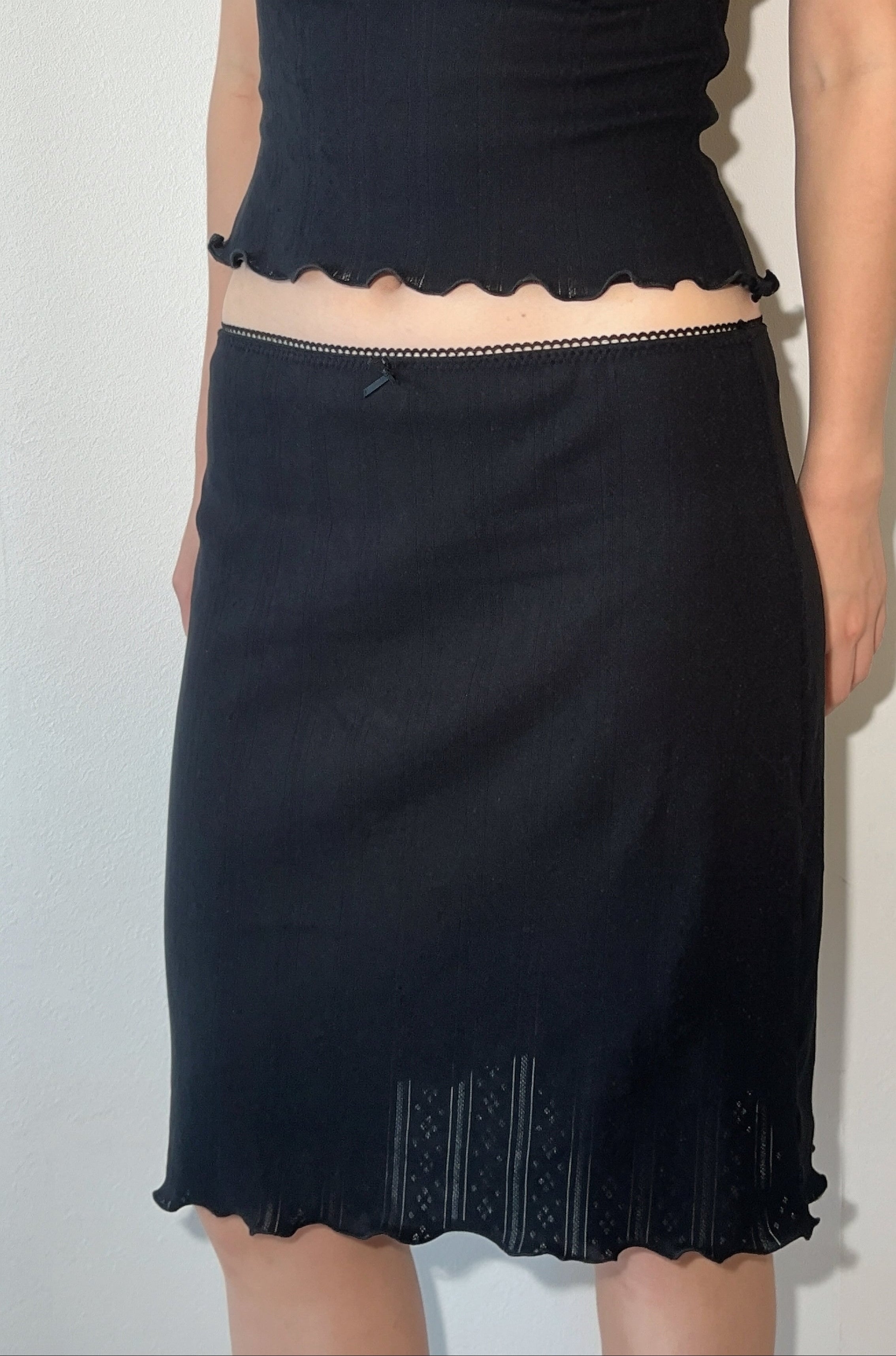 Black Pointelle Cotton Skirt