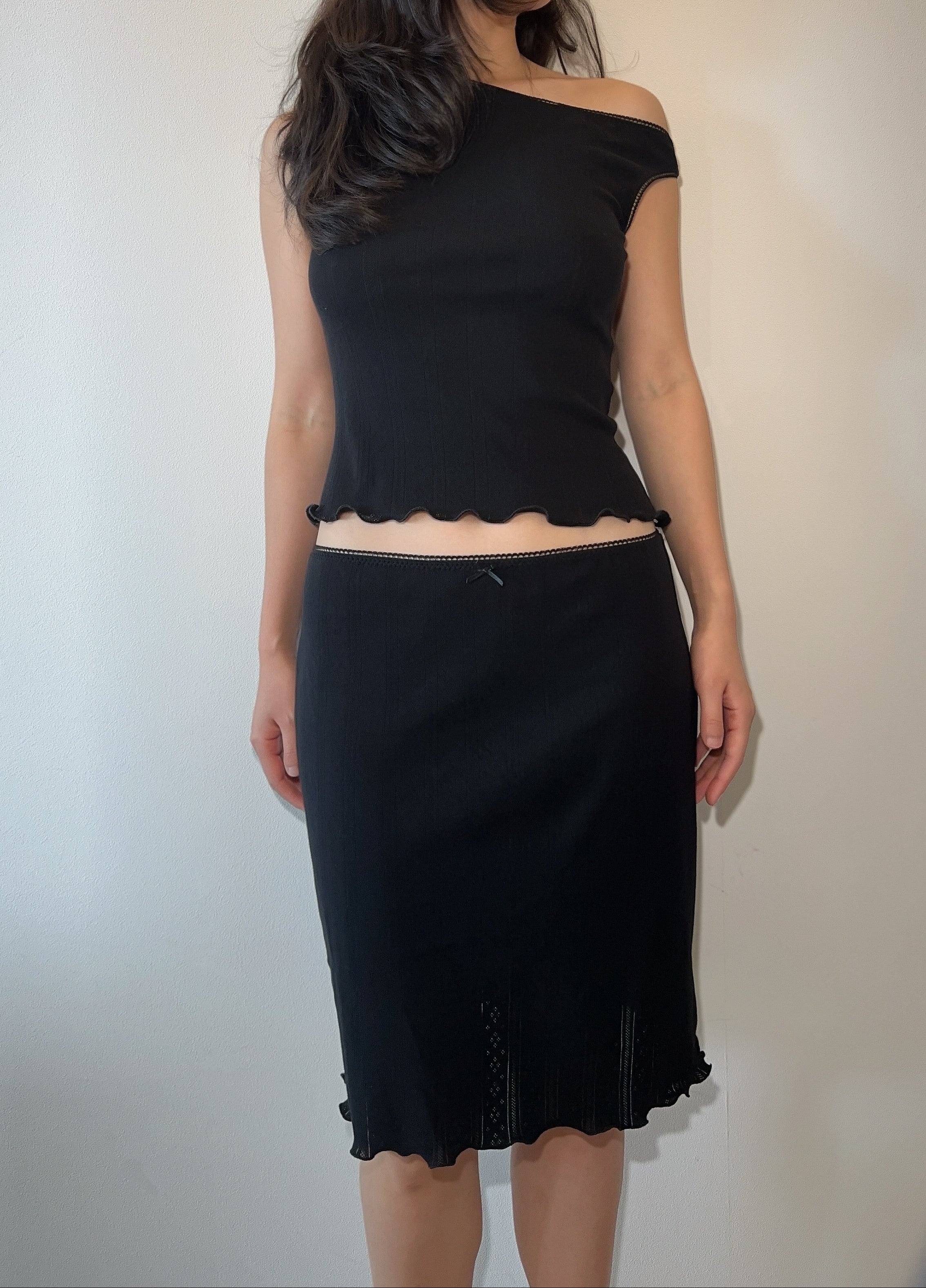 Black Pointelle Cotton Skirt