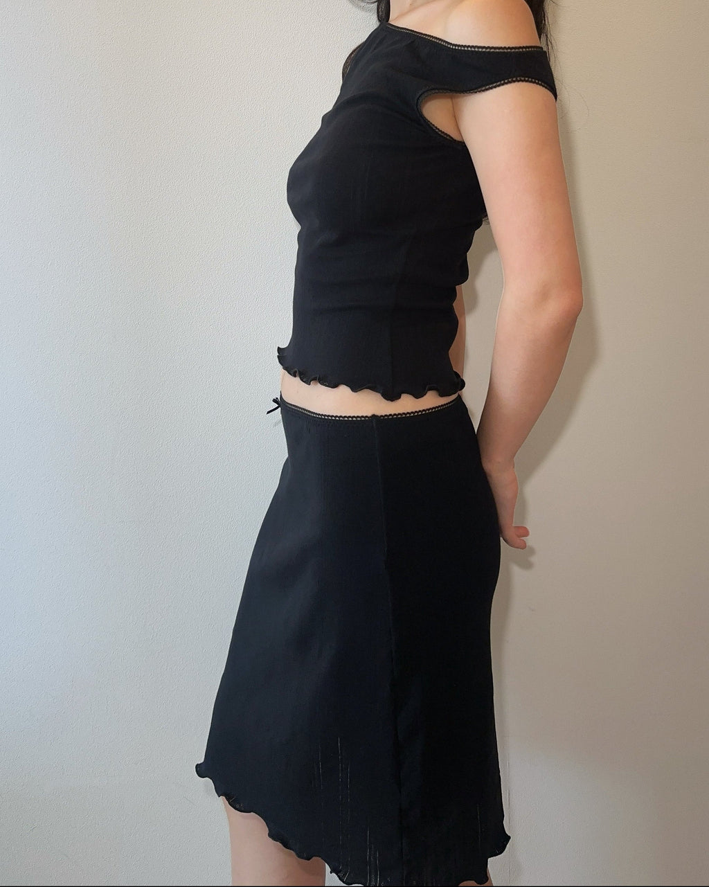Black Pointelle Cotton Skirt